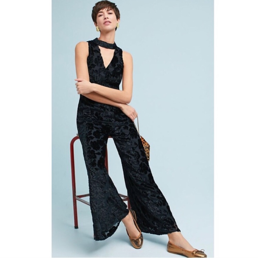 HTF Anthropologie Laurette Black Velvet Jumpsuit